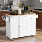 Îlot de cuisine mobile sur roulettes avec plateau en bois massif et roulettes verrouillables
