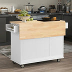 Îlot de cuisine mobile sur roulettes avec plateau en bois massif et roulettes verrouillables