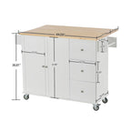 Îlot de cuisine mobile sur roulettes avec plateau en bois massif et roulettes verrouillables