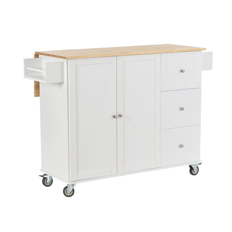 Îlot de cuisine mobile sur roulettes avec plateau en bois massif et roulettes verrouillables