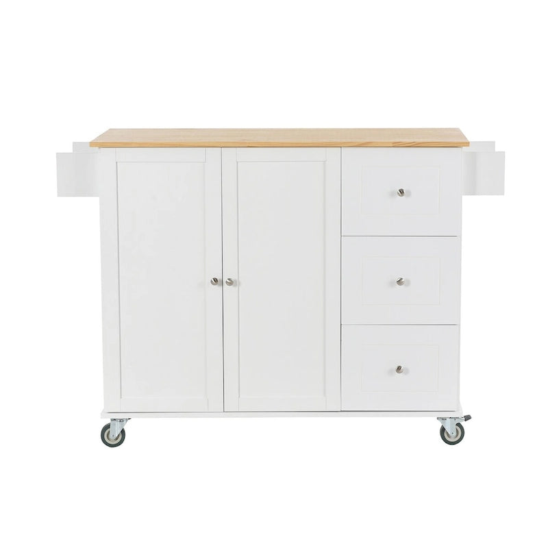 Îlot de cuisine mobile sur roulettes avec plateau en bois massif et roulettes verrouillables