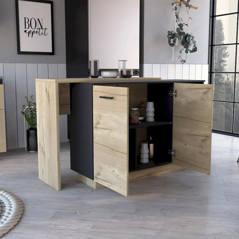 Îlot de cuisine pour cuisine et salle à manger, chêne noir/clair