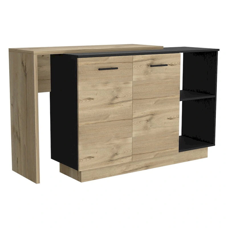 Îlot de cuisine pour cuisine et salle à manger, chêne noir/clair