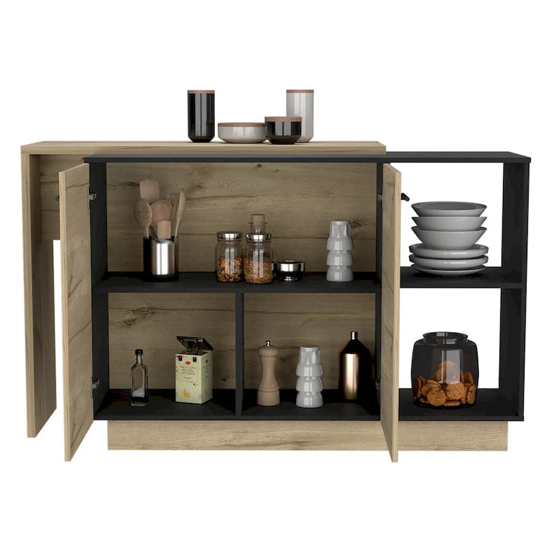 Îlot de cuisine pour cuisine et salle à manger, chêne noir/clair