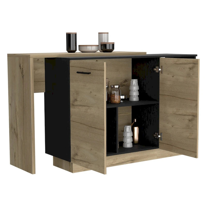 Îlot de cuisine pour cuisine et salle à manger, chêne noir/clair