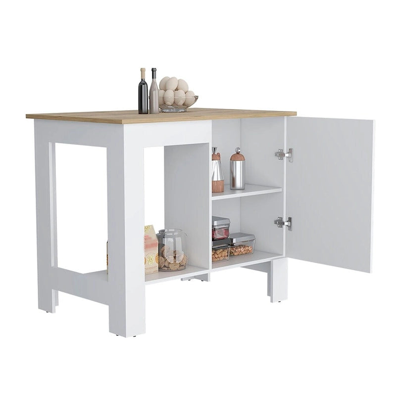 Îlot de cuisine Shoproni, un tiroir, finition blanche, haute qualité et durable