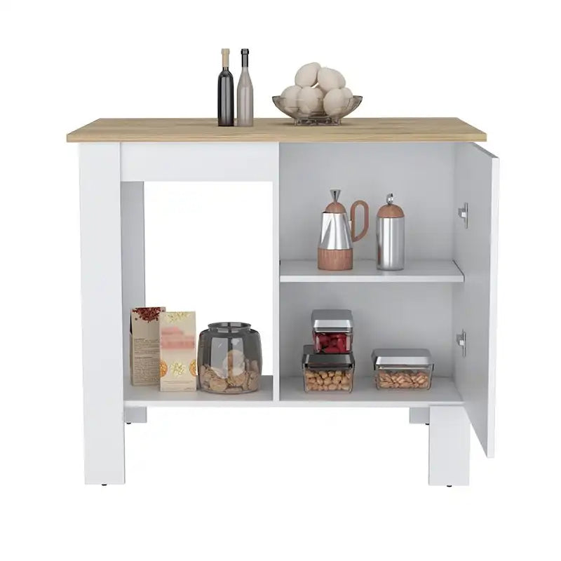 Îlot de cuisine Shoproni, un tiroir, finition blanche, haute qualité et durable