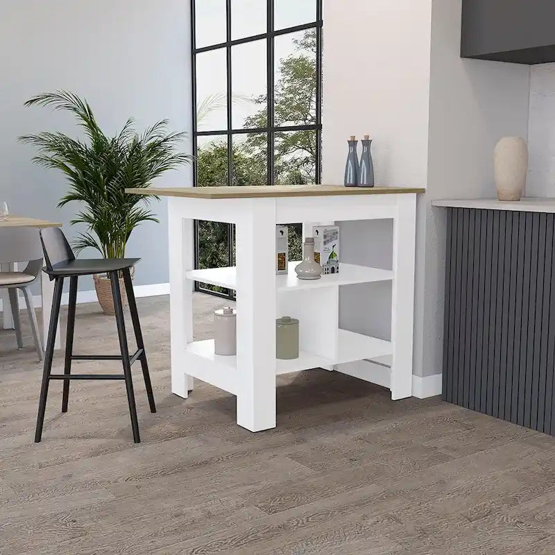 Îlot de cuisine Shoproni, un tiroir, finition blanche, haute qualité et durable