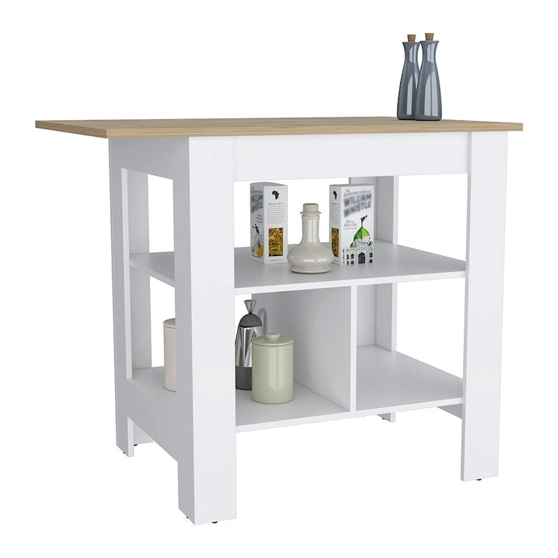 Îlot de cuisine Shoproni, un tiroir, finition blanche, haute qualité et durable