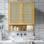 Bamboo Wall Mounted Cabinet Hanging Storage Cabinet with 3 Shelves