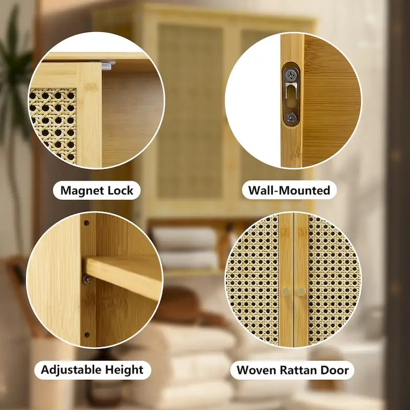 Armoire murale en bambou avec 3 étagères