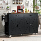 Chariot de cuisine de style campagnard de 53,5 pouces avec prise électrique, abattant, porte-épices et tiroirs, chariot mobile sur roulettes