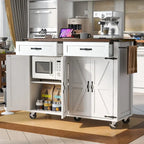Chariot de cuisine de style campagnard de 53,5 pouces avec prise électrique, abattant, porte-épices et tiroirs, chariot mobile sur roulettes