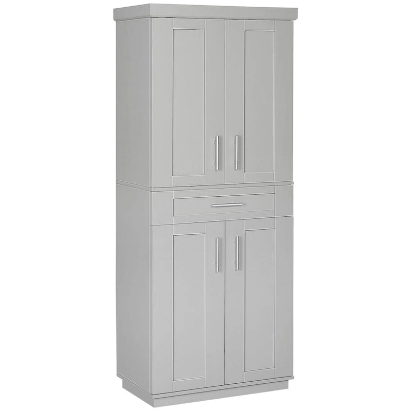 Modern Kitchen Pantry Freestanding Cabinet Cupboard with Doors and Drawer, Adjustable Shelving, Grey