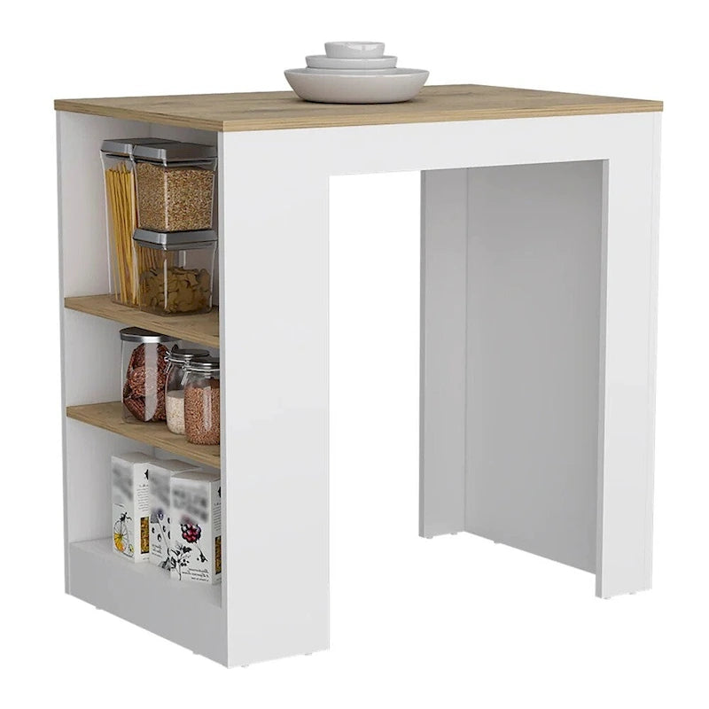 Îlot de cuisine Highlands avec base de rangement en blanc et macadamia