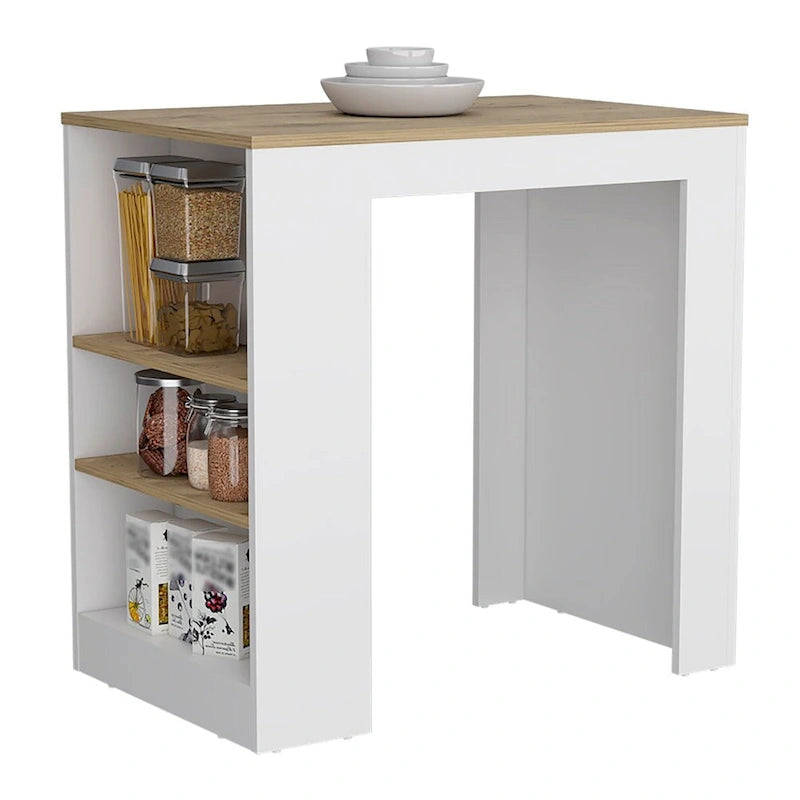 Îlot de cuisine Highlands avec base de rangement en blanc et macadamia
