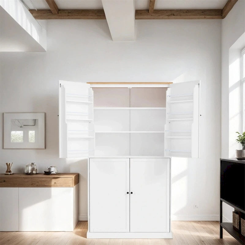 Freestanding Kitchen Pantry w/ Drawer, Adjustable Shelves,Door Shelves