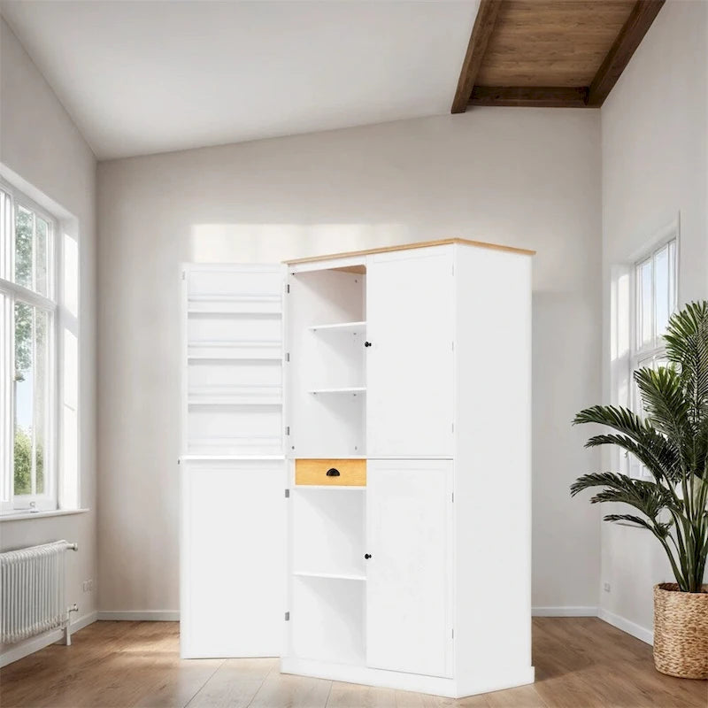 Garde-manger indépendant avec tiroir, étagères réglables et étagères de porte