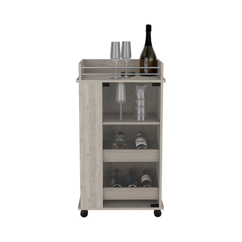 Chariot de bar à roulettes Reese, six casiers à vin et une porte pour la cuisine, les réceptions et le salon