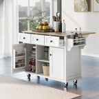 Desserte de cuisine en bois d'hévéa avec plateau rabattable, porte, étagère de rangement intérieure et 3 tiroirs