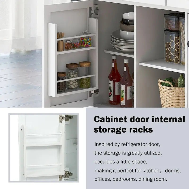 Desserte de cuisine en bois d'hévéa avec plateau rabattable, porte, étagère de rangement intérieure et 3 tiroirs