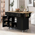 Desserte de cuisine en bois d'hévéa avec plateau rabattable, porte, étagère de rangement intérieure et 3 tiroirs