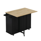 Îlot de cuisine multifonctionnel 46,46 avec étagère à épices, casier à vin, porte-serviettes et plateau pliable en bois d'hévéa