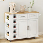 Îlot de cuisine multifonctionnel 46,46 avec étagère à épices, casier à vin, porte-serviettes et plateau pliable en bois d'hévéa