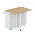 Îlot de cuisine multifonctionnel 46,46 avec étagère à épices, casier à vin, porte-serviettes et plateau pliable en bois d'hévéa
