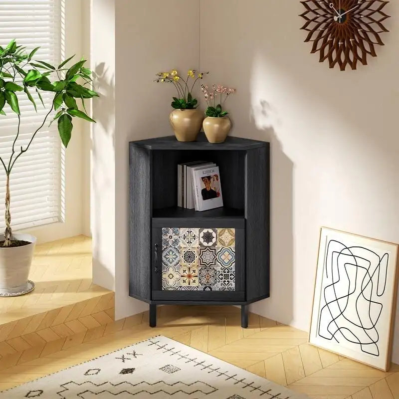 Mixoy Side Cabinet with Storage, Modern Free Standing Cabinet, Buffet Sideboard with Metal Base - corner