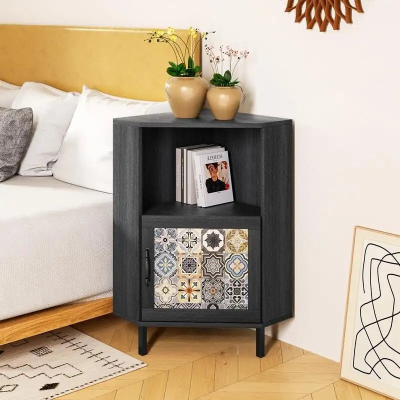 Meuble d'angle Mixoy avec rangement, meuble moderne autoportant, buffet avec piètement en métal