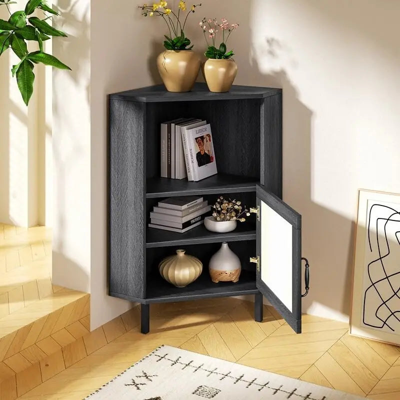 Meuble d'angle Mixoy avec rangement, meuble moderne autoportant, buffet avec piètement en métal