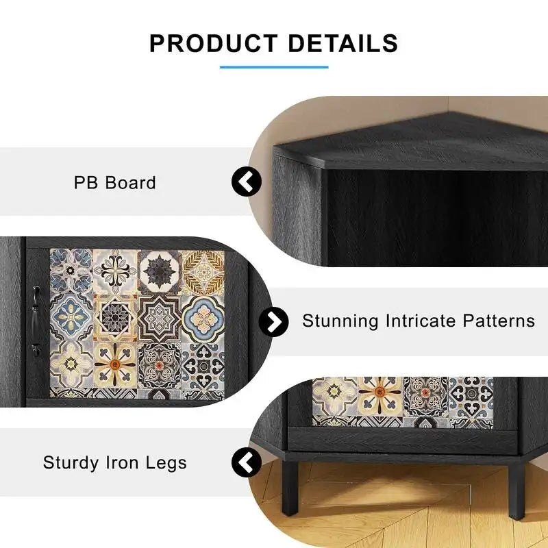 Meuble d'angle Mixoy avec rangement, meuble moderne autoportant, buffet avec piètement en métal