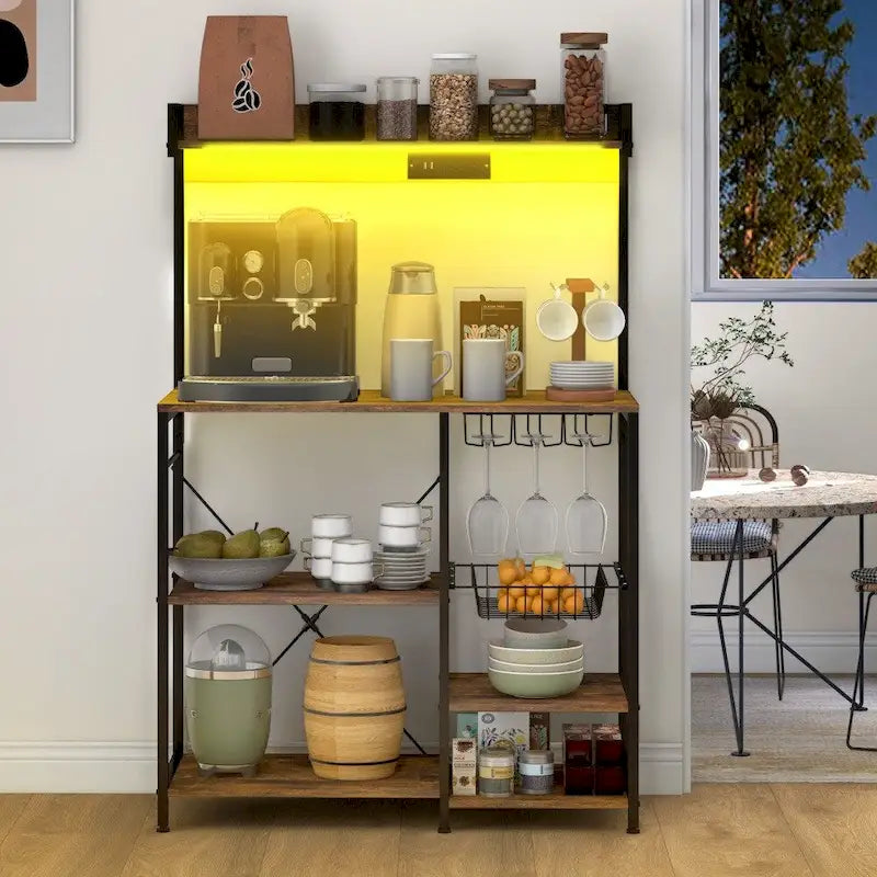 Étagère de boulanger avec prise électrique, éclairage LED et rangement