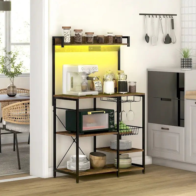 Étagère de boulanger avec prise électrique, éclairage LED et rangement