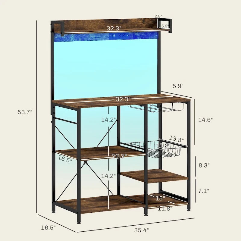 Étagère de boulanger avec prise électrique, éclairage LED et rangement