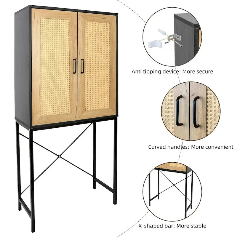 Armoire élégante de 59 cm de haut avec 2 portes en rotin