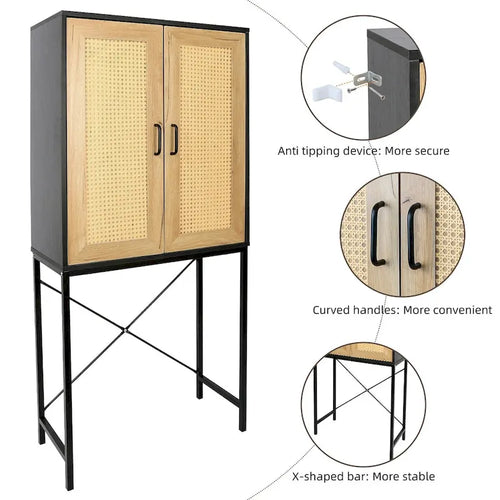 Armoire élégante de 59 cm de haut avec 2 portes en rotin