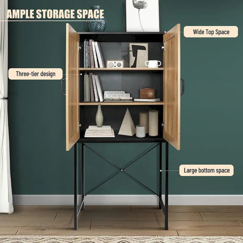 Armoire élégante de 59 cm de haut avec 2 portes en rotin