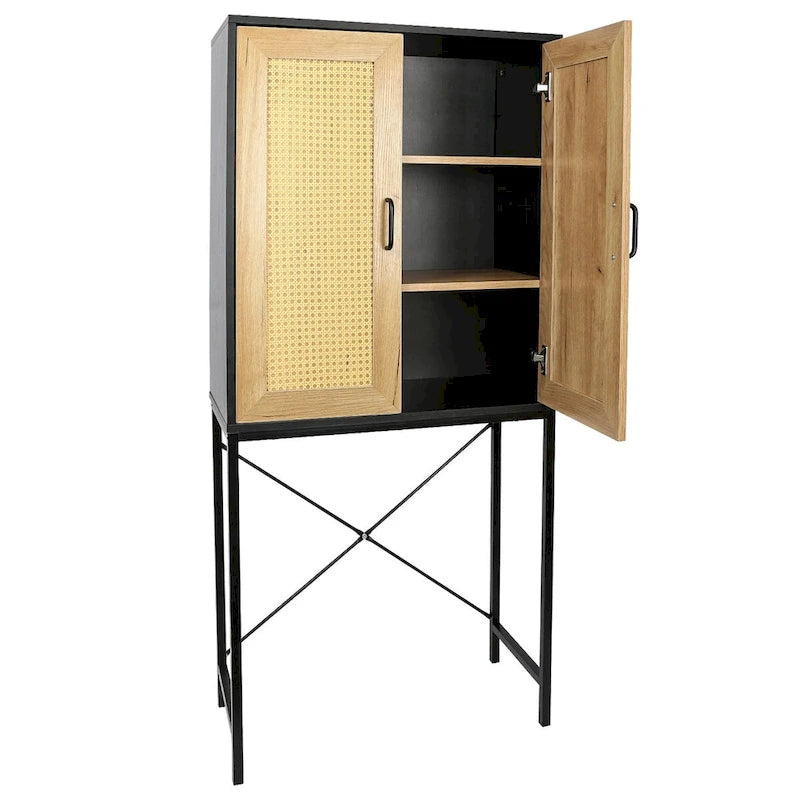 Armoire élégante de 59 cm de haut avec 2 portes en rotin
