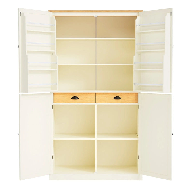 Armoire de rangement de cuisine autoportante avec 2 tiroirs, 2 étagères réglables et 8 étagères de porte.