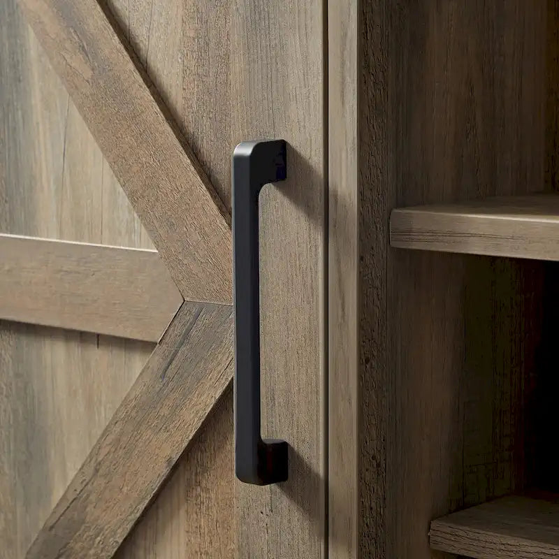 Meuble bar à café avec casier à vin, buffet à portes coulissantes de style grange avec tiroir et étagères de rangement réglables, salon, salle à manger