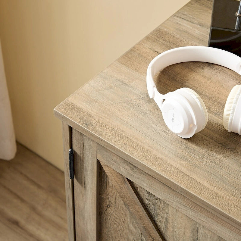 Meuble bar à café avec casier à vin, buffet à portes coulissantes de style grange avec tiroir et étagères de rangement réglables, salon, salle à manger