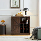 Meuble bar à café avec casier à vin, buffet à portes coulissantes de style grange avec tiroir et étagères de rangement réglables, salon, salle à manger