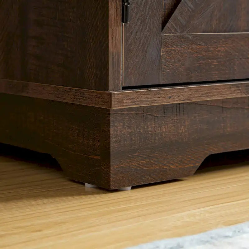 Meuble bar à café avec casier à vin, buffet à portes coulissantes de style grange avec tiroir et étagères de rangement réglables, salon, salle à manger