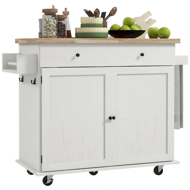 Îlot de cuisine mobile avec rangement sur roulettes et tiroir