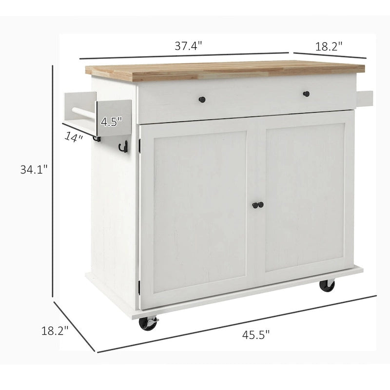 Îlot de cuisine mobile avec rangement sur roulettes et tiroir