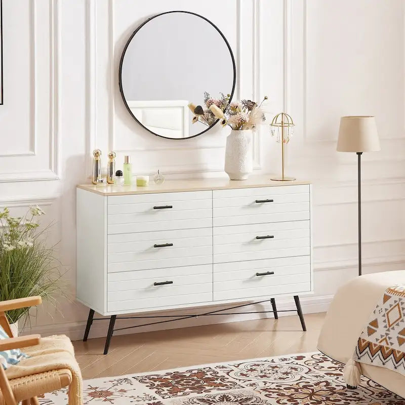47.2W Modern Bedroom with Deep 6 Drawers - N/A