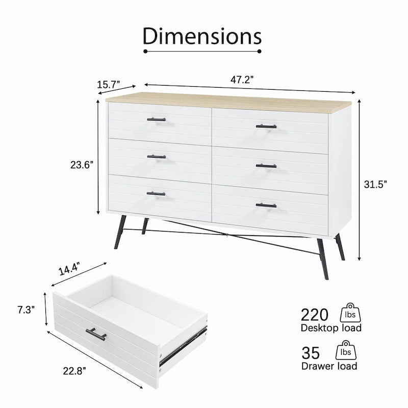 Chambre moderne 47,2 po avec 6 tiroirs profonds - Non applicable