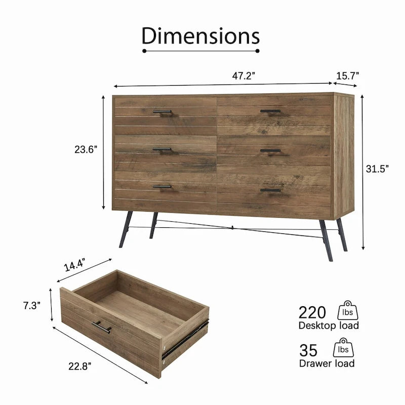 Chambre moderne 47,2 po avec 6 tiroirs profonds - Non applicable